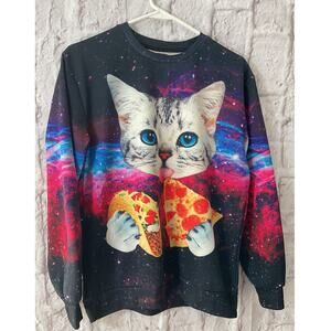 Taco Pizza Cat Shirt Womens Large Multicolored Space Galaxy
